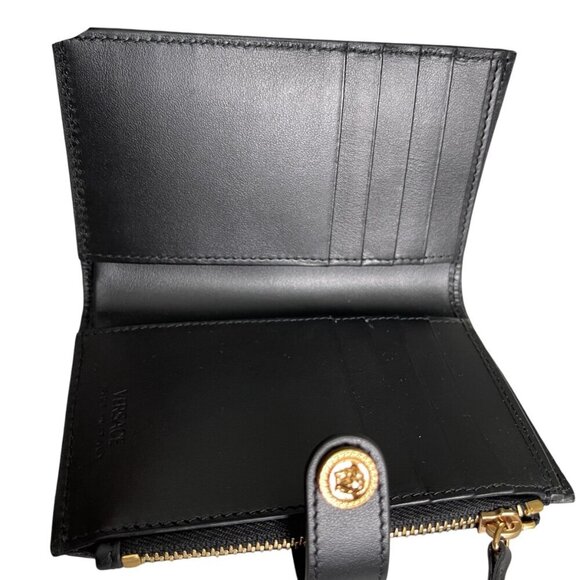Versace 1002897 Medusa Gold Compact Black Leather Folding Wallet - Picture 12 of 15